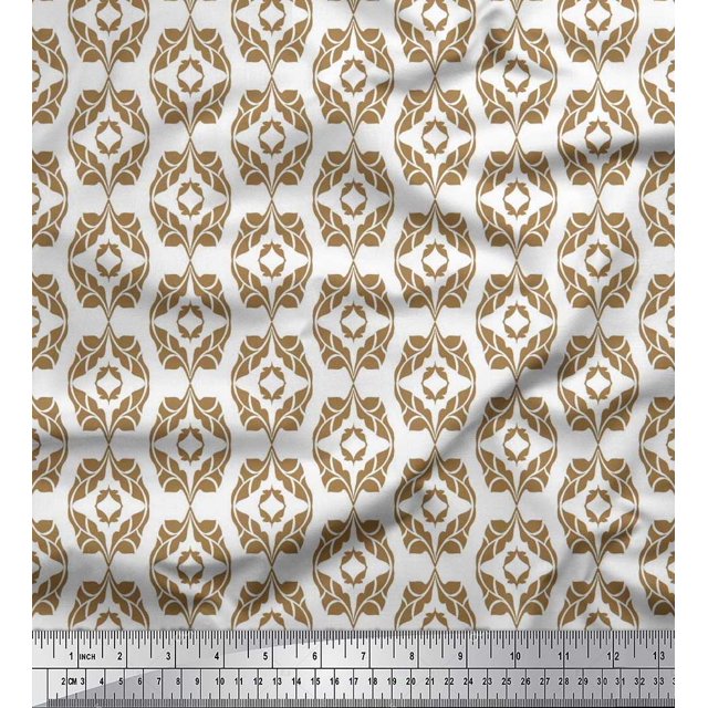 Soimoi polyester Crepe Fabric Ogee Damask Fabric Prints By Yard 42 Inch Wide