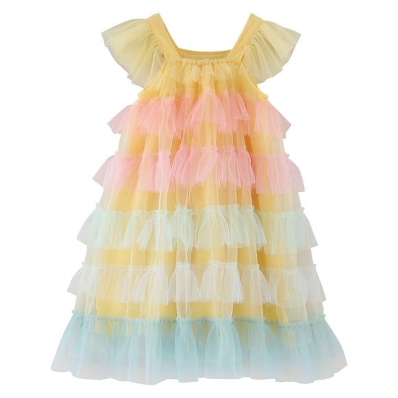 Ketyyh-chn99 Summer Dresses Beach Dresses Flower Girl Sleeveless Dress Baby Toddlers Sequin Long Sleeve Dress Kids Party Short Dress Wedding Yellow ,4-5 Years