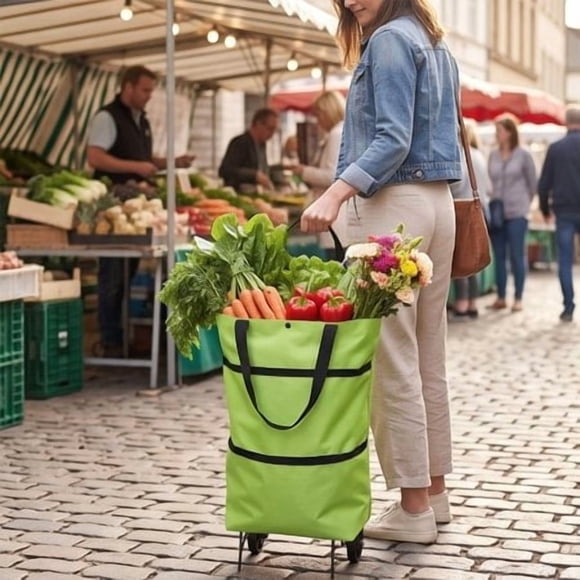 Foldable Wheeled Shopping Tote Bag, Portable Rolling Grocery Bag with Wheels Expandable, Reusable Shopping Tote for Supermarket Picnic 5 Colors