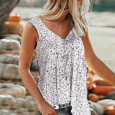 Wiyuqeen Débardeurs Plissés à Col en V pour Femmes, Décontractés et Jolis, Blouses Sans Manches à Imprimé Floral, Coupe Ample et Fluide, T-Shirts d'Été pour Dames, T-Shirts Graphiques Vert Pâle