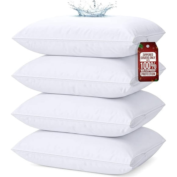 Beddora Standard Size Pack of 4 Waterproof Zippered Pillow Protectors 20" x 26" – Bed Bug & Dust Mite Proof Encasements, Soft Noiseless Pillow Covers