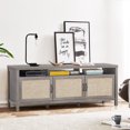 thumbnail image 3 of Patiojoy Universal TV Stand Cabinet Television Media Console with 3 Rattan Doors Grey Oak, 3 of 5