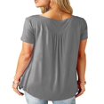thumbnail image 3 of Tunique Henley Grande Taille pour Femmes Col en V Boutonnée Manches Courtes Décontractée Blouse à Volants, 3 of 5