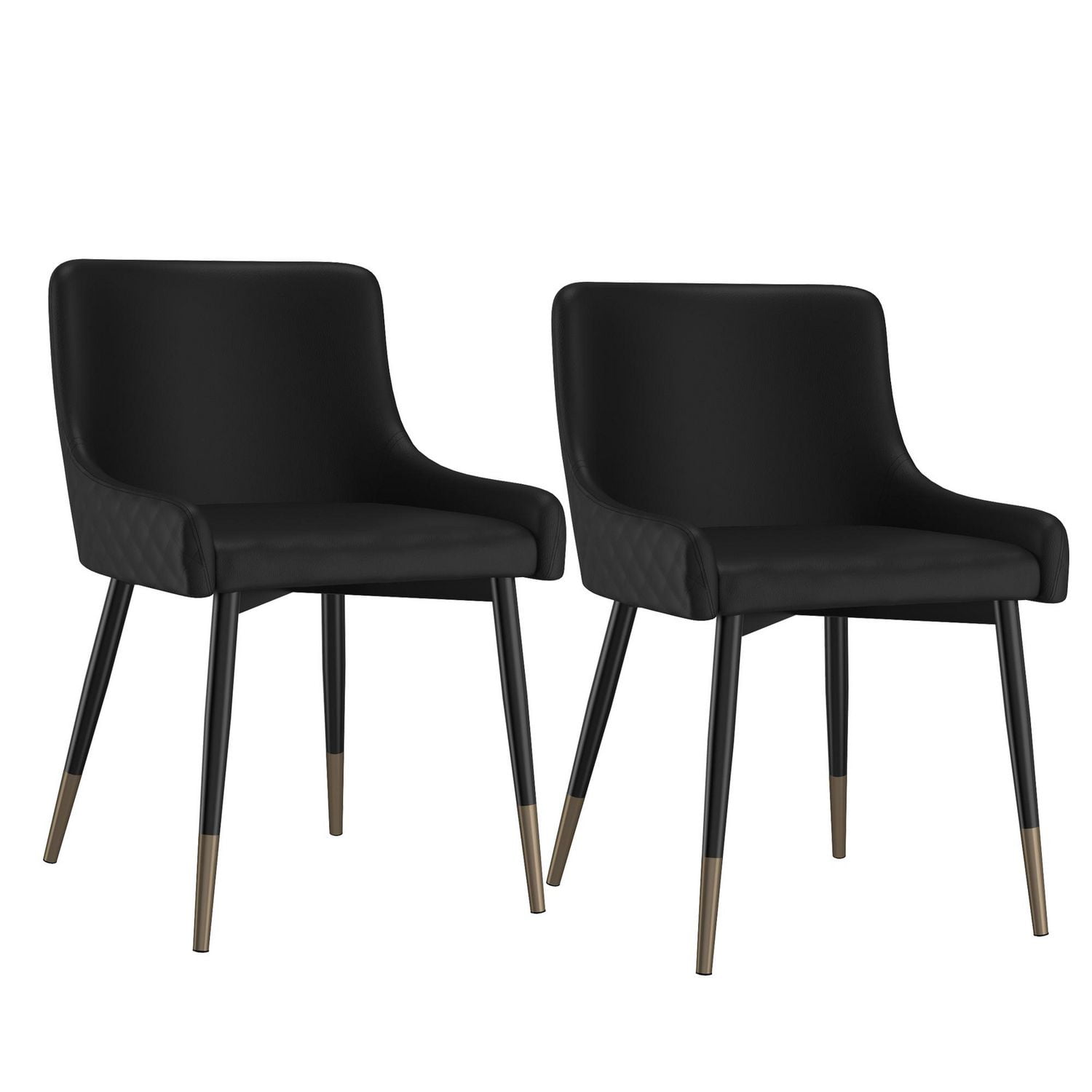 Ensemble de 2 chaises d’appoint modernes en similicuir et en métal, noir