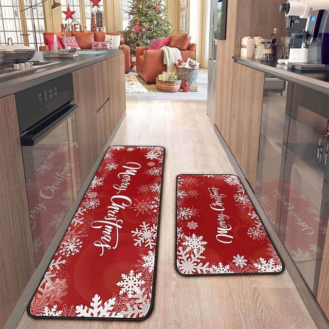 EQWLJWE Tapis de Noël pour l'Extérieur, Tapis de Porte Rouges de Noël pour l'Entrée Extérieure, Tapis de Porte avant de Noël pour l'Entrée Intérieure, Tapis à Thème de Noël, Tapis de Porte Antidérapants, Tapis de Porche de Salle de Bain Absorbants