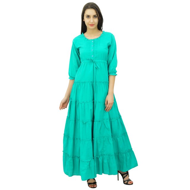 Bimba Women's 3/4 Sleeve Summer Cotton Maxi Dress Drawstring Waist