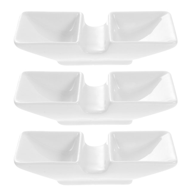 3 Pcs Durable Japanese Style Ceramic Plates Household Dining Table Plates (White)
