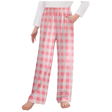 Pandaie Pantalon de Pyjama 4-13T pour Garçons Filles Enfants Flanelle à Carreaux Détente Bas de Pyjama Taille Élastique Vêtements de Nuit Pantalons avec Cordon de Serrage Poches Rose