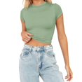 thumbnail image 2 of JIRNDf Hauts pour Femmes T-Shirts d'Été Tendance Mode Manches Courtes Mignon Court Basique Col Rond Coupe Ajustée Blouse pour Femmes Tunique Décontractée Hauts Camouflage m, 2 of 5