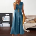 thumbnail image 2 of Amzcrzy Robes pour Femmes Couleur Unie Sans Manches Robes de Printemps Col en V à Boutons Robe d'Été Confortable Robe en Coton et Lin Tendance Col Rabattu Robes Maxi, 2 of 6