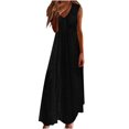 thumbnail image 2 of Meichang Robes d'Été pour Femmes, Robes Maxi Sans Manches à Col en V Unies avec Broderie Oeillets, Robes d'Été Amples et Décontractées Ajourées, Longues Robes de Plage Noires TG, 2 of 6