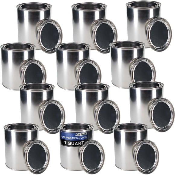 Master Elite 1 Quart Unlined Empty Metal Paint Can Bucket with Lids, Pack of 12 - Triple Tight Lid Seal, 32 fl. oz. Steel Coating Storage Container Tin - Store Leftover Oil-Based Paint, Automotive,Art