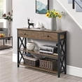 thumbnail image 2 of Yaheetech 2-Tier X-Design Console Table for Entryway Living Room, Taupe Wood, 2 of 9