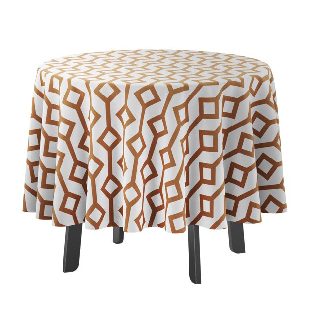 Vargottam Indoor/OutdoorRoundTablecloth 58 InchRoundTablecloth Waterproof PatioTableCloths,Spring/SummerTableCovers For Backyard CircularTable/Bbqs/Picnic -White & Brown