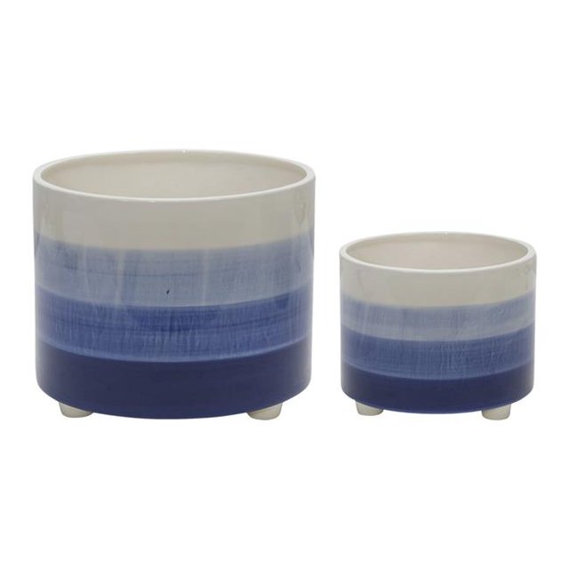 Benzara BM263831 Planter with Round Shape & Three Tone Look, Blue - Set of 2