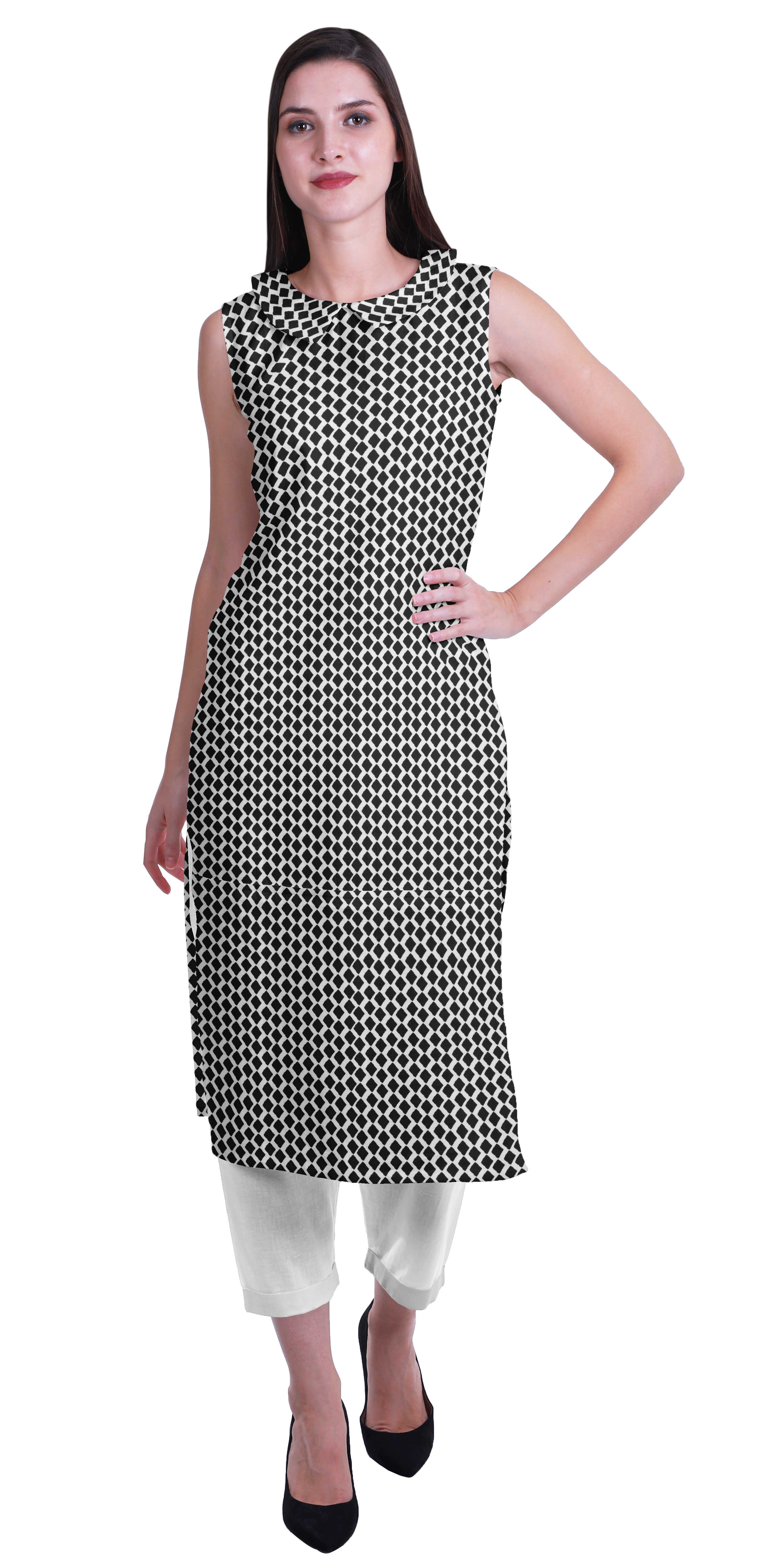 Moomaya Peter Pan Collar Sleeveless Kurta With Pants 2-Pcs Ethnic Suit Set For Women