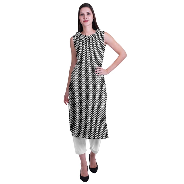 Moomaya Kurta Sans Manches à Col Peter Pan avec Pantalon Ensemble Ethnique 2 Pcs pour Femmes