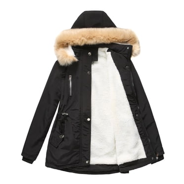 IROINID Manteau Parka à Capuche Mi-Long pour Femme, Couleur Unie, Manches Longues, Manteau Long Chaud, Veste, Coupe Ajustée, Manteau d'Hiver, Noir