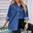 thumbnail image 4 of Yuyuzo Denim Jacket for Women Washed Lapel Button down Oversized Boyfriend Jean Jacket with Pockets, 4 of 7