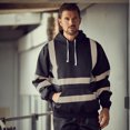 thumbnail image 2 of Men's Solid Color Reflective Hooded Sweatshirt Long Sleeve Sweater Top Loose Road Work High Visibility Pullover (Black,M), 2 of 6