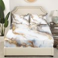 thumbnail image 3 of Grey White Marble Bed Sheets Set Metallic Marble Sheet Set Full Size Bronzing Stone Pattern Sheets Modern Abstract Art Bed Set For Kids Teens Bedroom Decor, 3 of 7