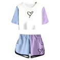 thumbnail image 1 of Hiiyo Ensembles d'Été pour Petites Filles, T-Shirt à Manches Courtes à Blocs de Couleur et Short, Tailles 6-7a, 1 of 4
