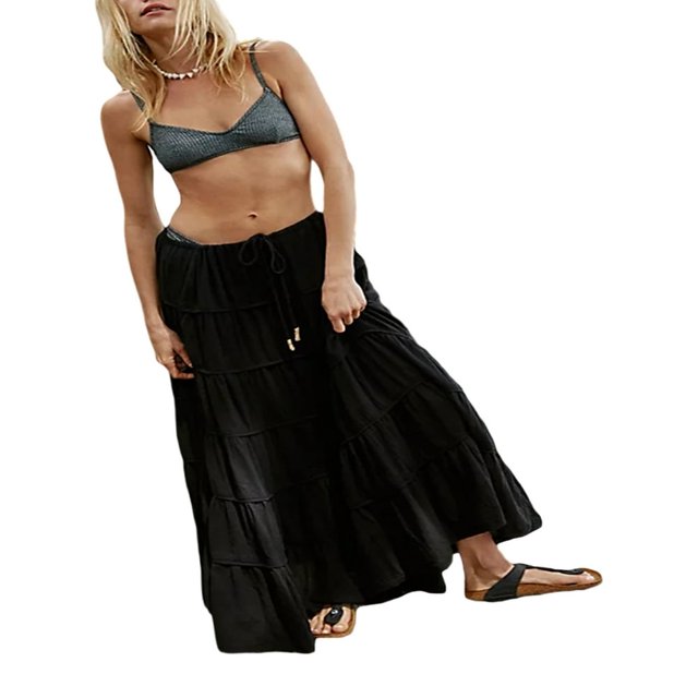 Jupes d'Été Fluides avec Cordon de Serrage Taille Haute pour Femmes