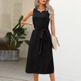 thumbnail image 3 of Robe d'Été pour Femme Sans Manches à Col Ras du Cou, Robe Basique Unie avec Taille à Nouer, Robe T-Shirt de Bureau avec Poches, 3 of 5