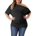 thumbnail image 1 of Agnes Orinda Women's Plus Size Tops Solid One Shoulder Short Sleeve Casual Blouses 3X Black, 1 of 6