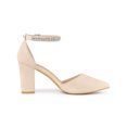 thumbnail image 3 of BLISSFUL STEP Women's Pointed Toe Rhines Ankle Strap Block Heels Pumps Beige 9, 3 of 8