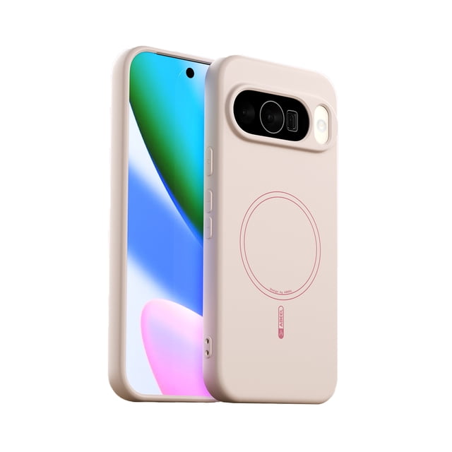 GadgetCom Magnetic Case compatible with Google Pixel 10, featuring a smooth liquid silicone exterior in a neutral tone. The case includes a raised camera protection ring to safeguard lenses, a built-in magnetic ring for wireless charging compatibility, and seamless attachment to chargers and accessories. Designed for a snug fit with precise cutouts.