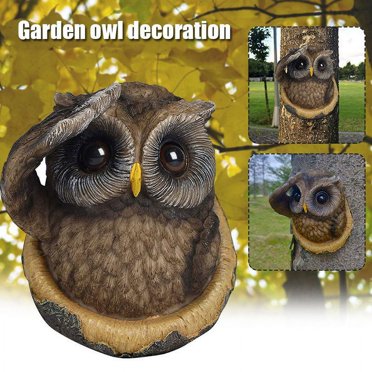 Garden Owl Tree Statue Saluting Owl Resin Bird Yard Decoration with Hanging Hole for Outdoor Home New
