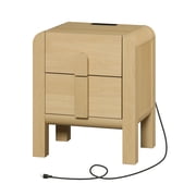 WAMPAT Modern Nightstand, 23.7" Tall, Wood Bedside Table, Charging Station, 2 Storage Drawers, Curved Design, Sofa Side Table, End Table, Bedroom, Living Room, Oak