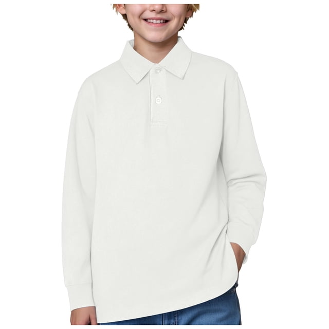 WUANDIXFA Chemise à Manches Longues pour Garçons Chemise à Manches Longues T-Shirt pour Enfants en Coton École Filles Col à Revers Robe Chemise de Base Beige, 8-9 Ans