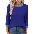 thumbnail image 4 of HAiming Chandails 3/4 pour Femmes, Hauts Habillés Décontractés, Blocs de Couleur, Col Ras du Cou, T-Shirts Basiques de Mode d'Automne, Vêtements, 4 of 7