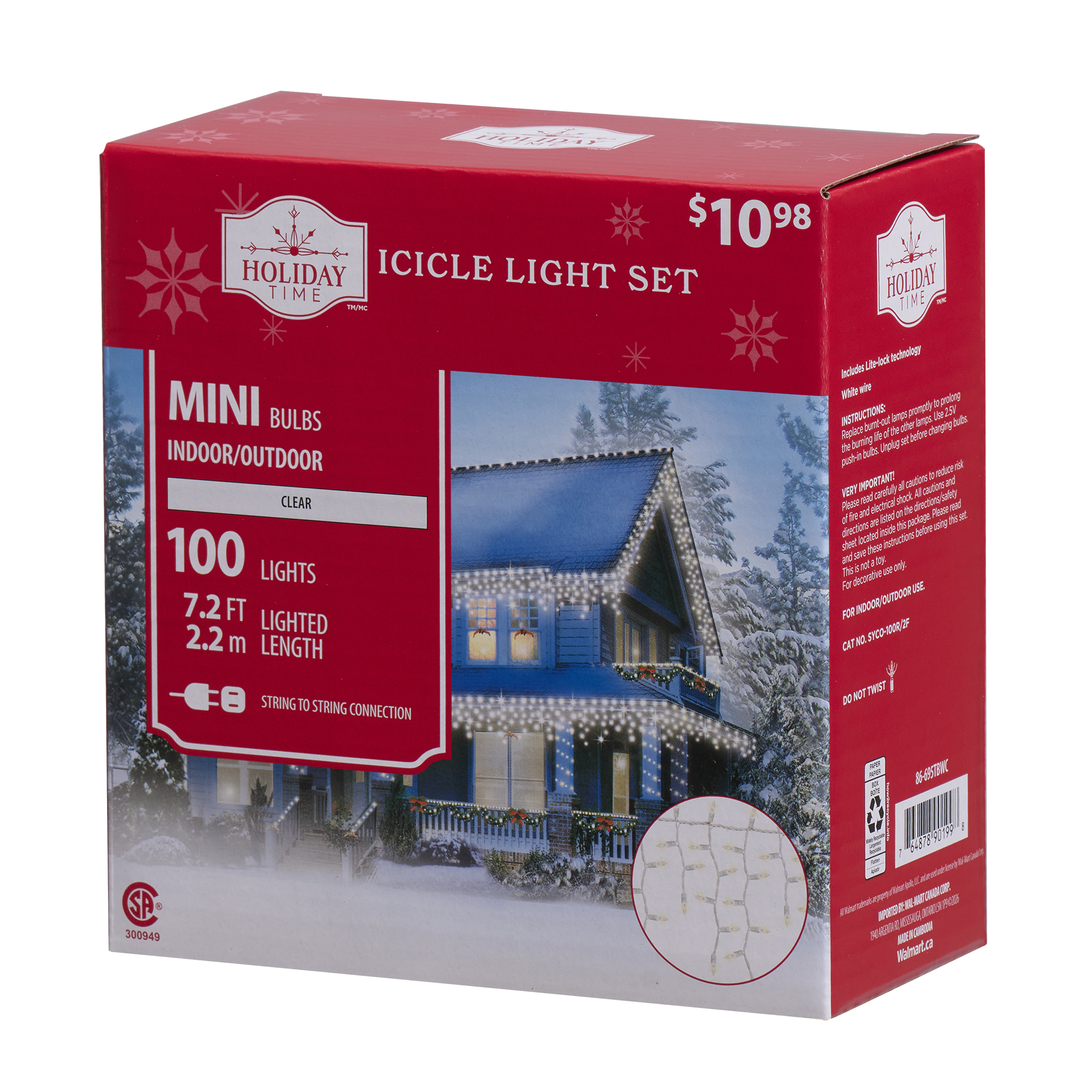 Guirlande-rideau lumineuse Holiday Time avec 100 lumières à incandescence, transparentes, de 7,2 pieds