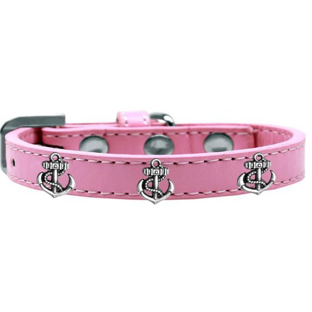 Argent Ancre Widget Chien Collier Rose Clair Taille 12