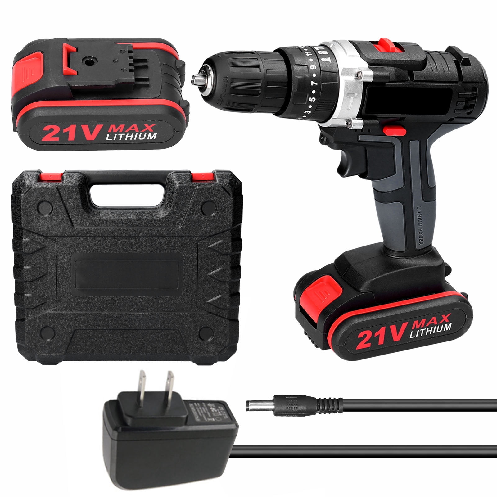 Graflsoa 21V 3-in-1 Electric Drill with Bits Set, Cordless Screwdriver, Impact Drill, and Flat Drill, 25 Torque Settings, 2-Speed + Variable Speed, Ergonomic Handle, LED Light, 110V US Plug, 2