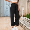 thumbnail image 2 of LLYwey Clearance Sales Womens Cargo Pants Ladies Casual High Waisted Solid Color Linen Drawstring Pocket Straight Leg Pants New Full Length Pants Trousers Regular Fitted Black 5XL, 2 of 7
