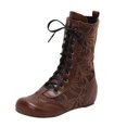 thumbnail image 2 of Fankiway Bottes Mi-Mollet à Lacets pour Femmes Semelle Plate Bout Rond Style Vintage Bottes d'Hiver Mode Brun, 2 of 8