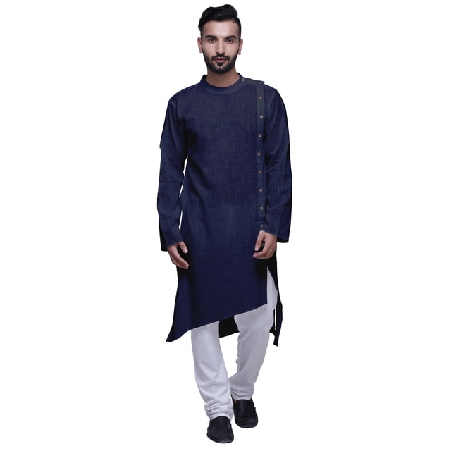 Atasi Button Down LongKurtaFor Men Solid Chinese Collar Casual EthnicKurtas-Large