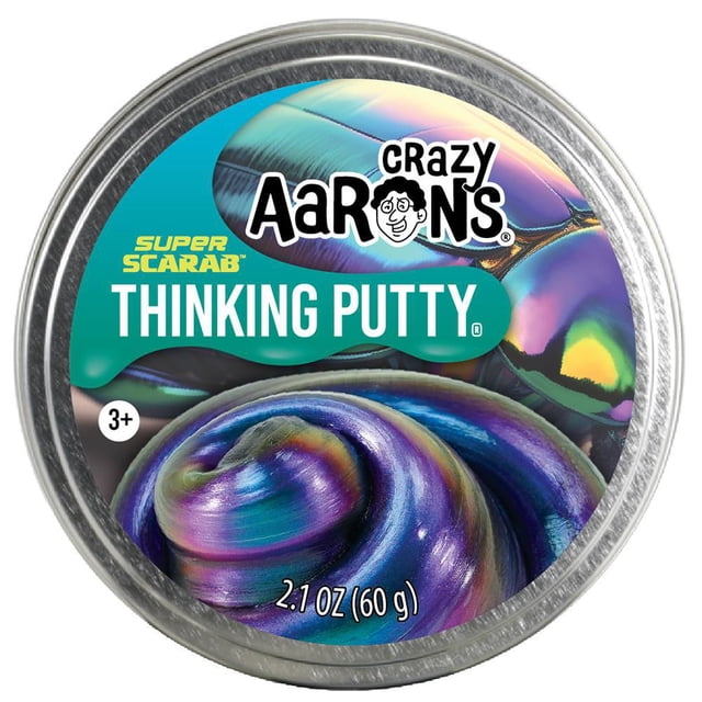 Crazy Aaron's Super Scarabée Thinking Putty 2,1 oz (60 g) dans une Boîte Métallique Ronde avec Pâte Iridescente aux Couleurs Tourbillonnantes Violettes, Bleues, Vertes et Cuivrées Inspirées du Scarabée, Convient aux 3 Ans et Plus et Idéal pour le Jeu tactile et Sensoriel.