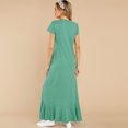 thumbnail image 2 of New Women's Crewneck Short Sleeve Ruffles Decor Asymmetrical Long Dress New Solid Color Casual Loose Robe Holiday Maxi Vestidos, 2 of 2