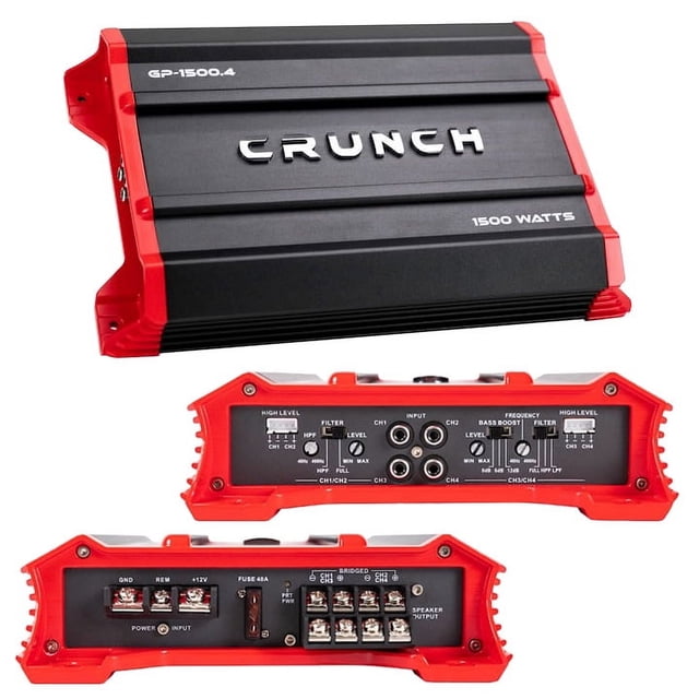 Crunch 1500W Adjustable 12dB Ground Pounder Car Amplifier, GP-1500.4, Black