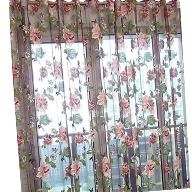 MAOWW 100x200cm 茅l茅gant motif floral fen锚tre rideau tulle voile porte fen锚tre rideau drap茅 panneau peluche 茅charpe Valances