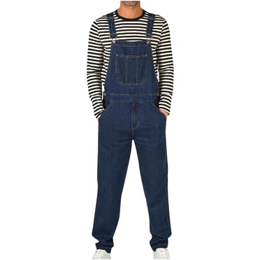 Hinvhai Salopette en Denim pour Homme Liquidation Coupe Ajustée Extensible Combinaison en Jean Mode avec Poches Bleu Foncé 8(L)