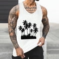 thumbnail image 2 of Sentmoon Mens Muscle Tank Top Summer Sleeveless Crew Neck Mens Workout Shirts Palm Tree Print Relaxed Fit Plus Size Gym Men T Shirts Holiday for Layering Under Shirts White L, 2 of 6