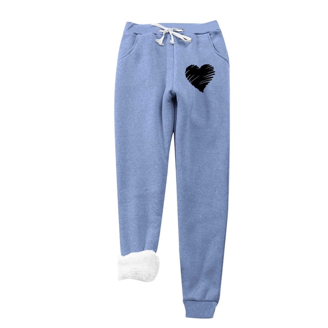 vdgthytj Women Winter Warm Fleece Pants Cute Print Drawstring Elastic Waist Sweatpants Plus Size Lounge Trousers