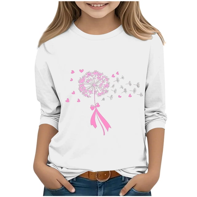 YUNAFFT T-Shirt Imprimé Décontracté pour Enfants Sensibilisation au Cancer du Sein Design Ruban Manches Courtes et Longues Col Rond
