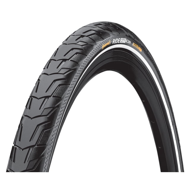 CONTINENTAL RIDE CITY BLACK REFLEX 700 X 42 Pneu de Vélo Présentant un design Robuste pour la Conduite en Ville. le Pneu Présente un Motif de Bande de Roulement Moderne pour une traction Accrue sur les Sentiers Asphaltés et en Gravier, avec une Grande Zone de contact pour la Stabilité. Il Intègre une Technologie de Ceinture Supplémentaire pour la Durabilité et la Fiabilité, avec une construction 3/180 TPI et un Poids de 900 G. Convient à des Pressions entre 50-65 PSI,